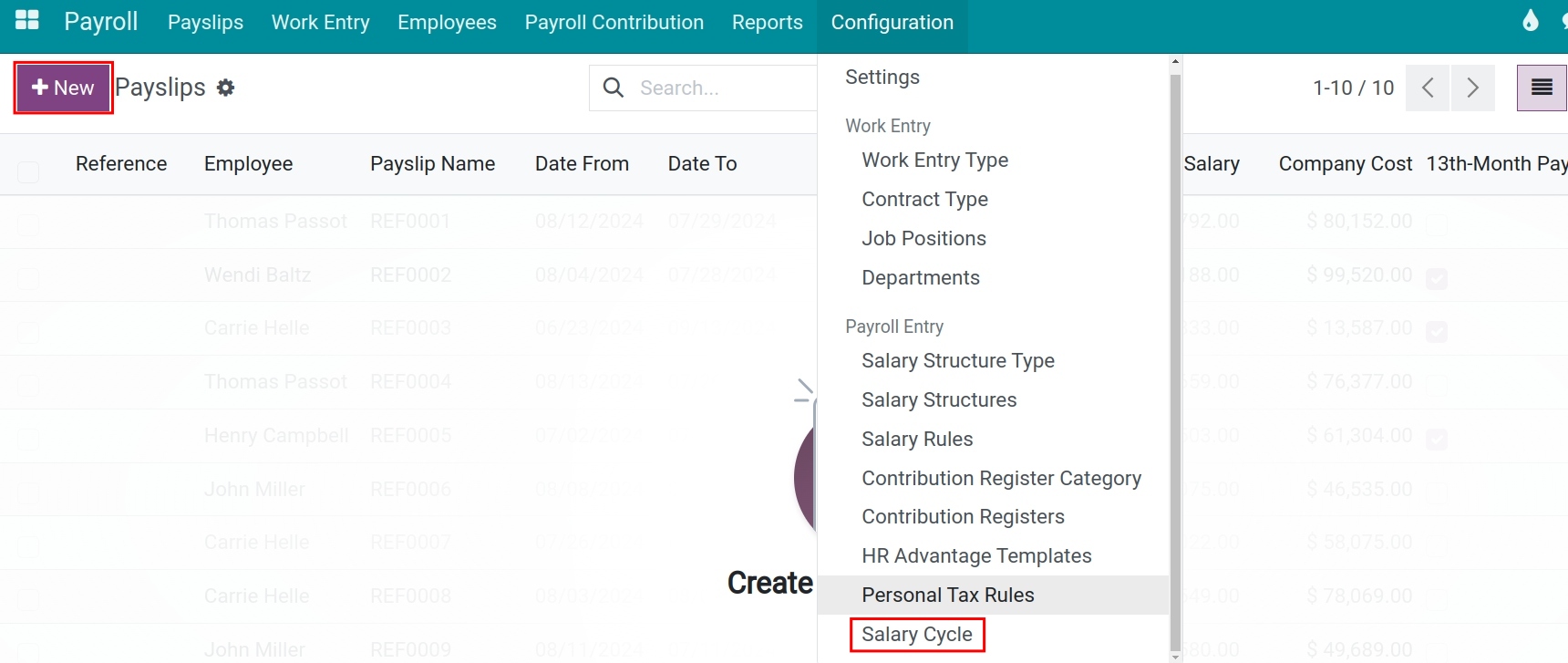 Access list of salary cycles