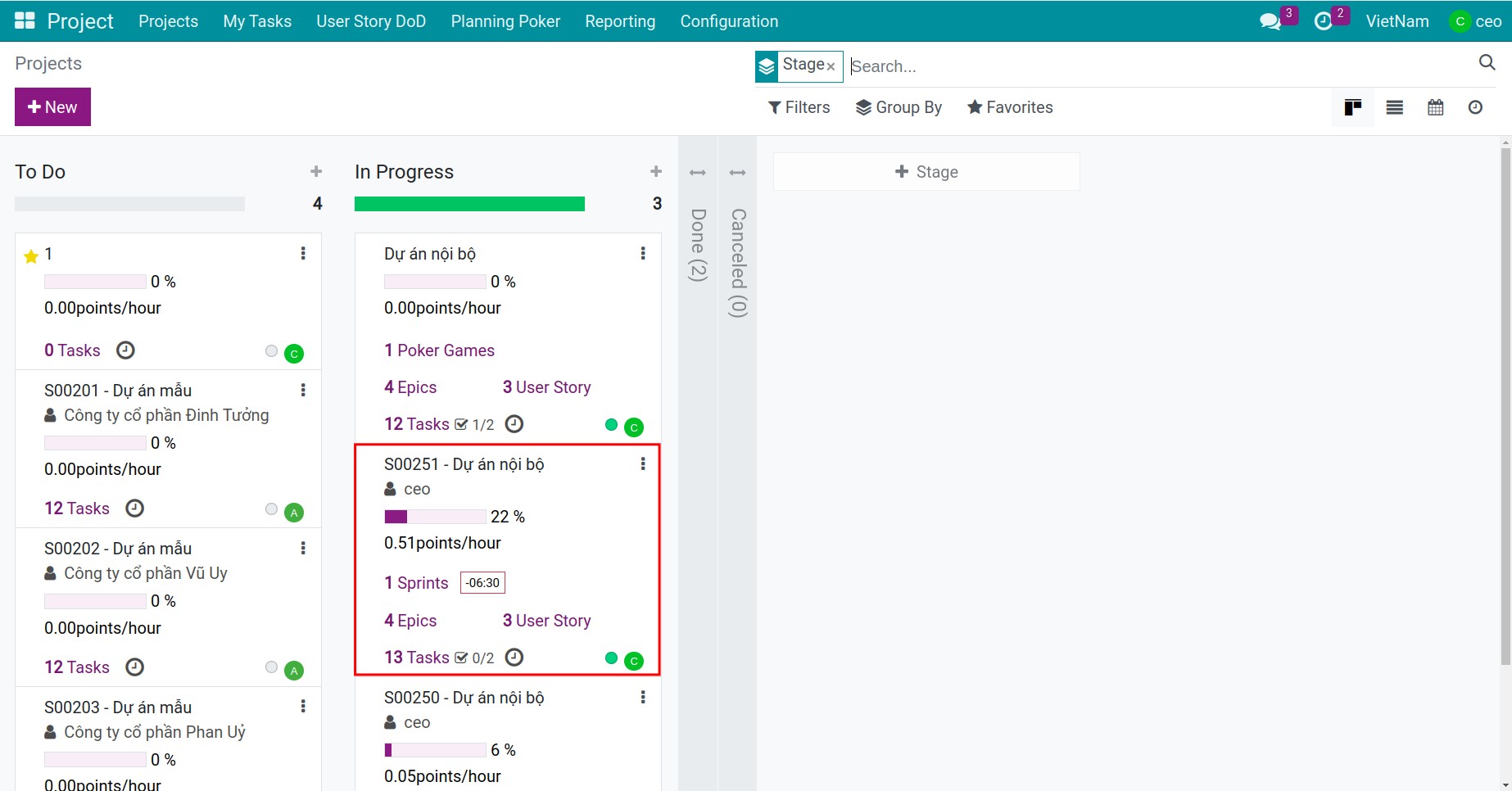 View the statistics of the number of tasks, Epics, User Stories, and Poker cards