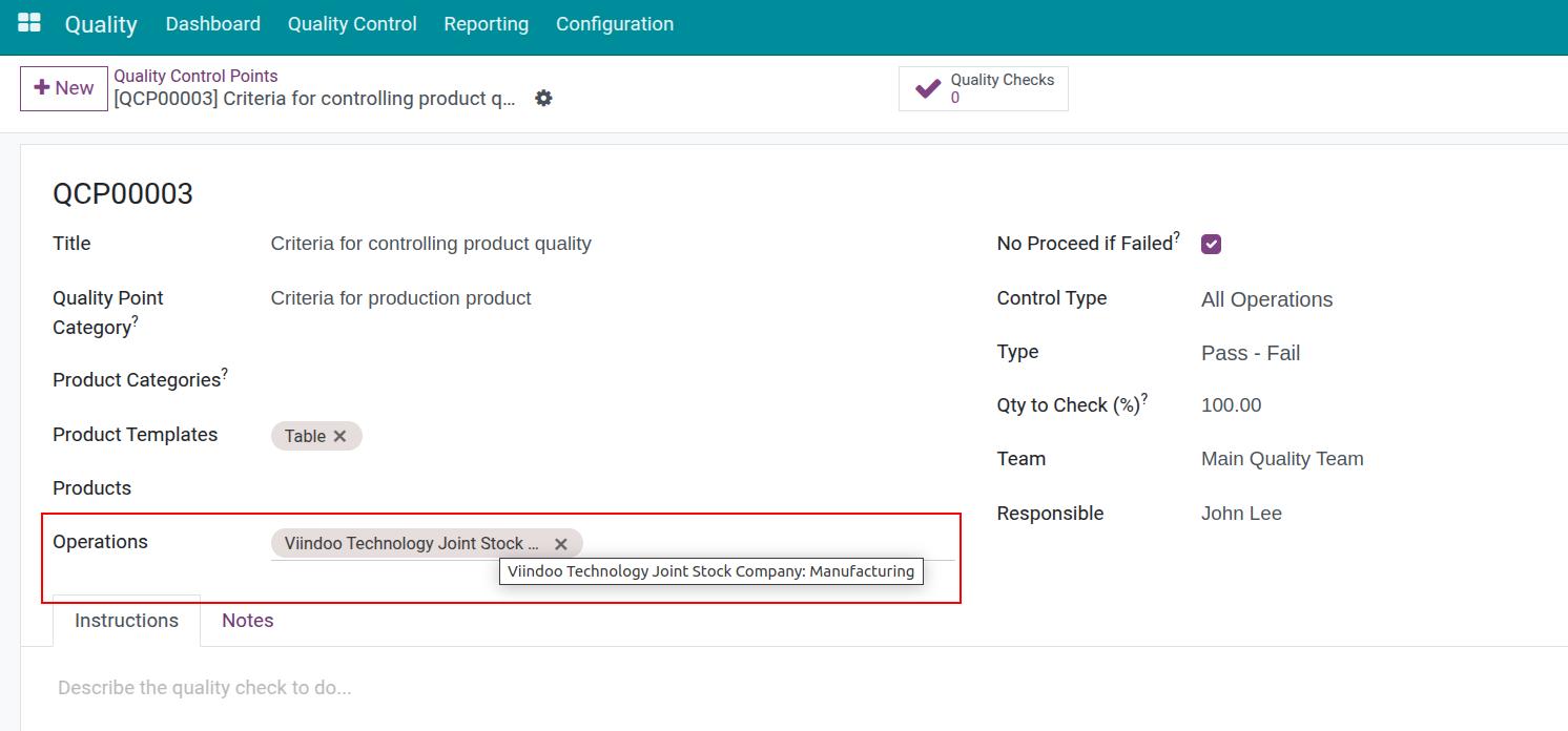 Set up quality control point for product
