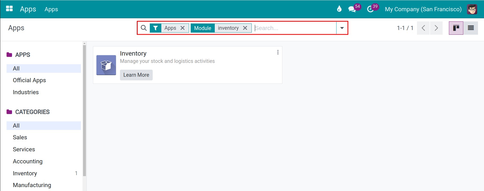 Install Viindoo Inventory management application