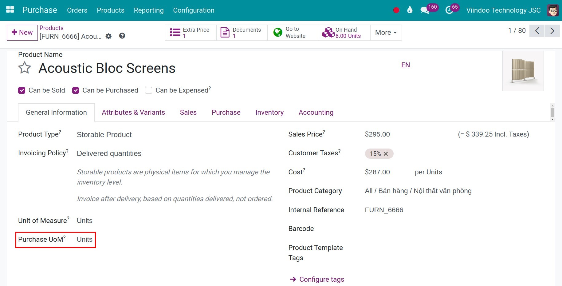 Purchase unit of measure in Product - Viindoo