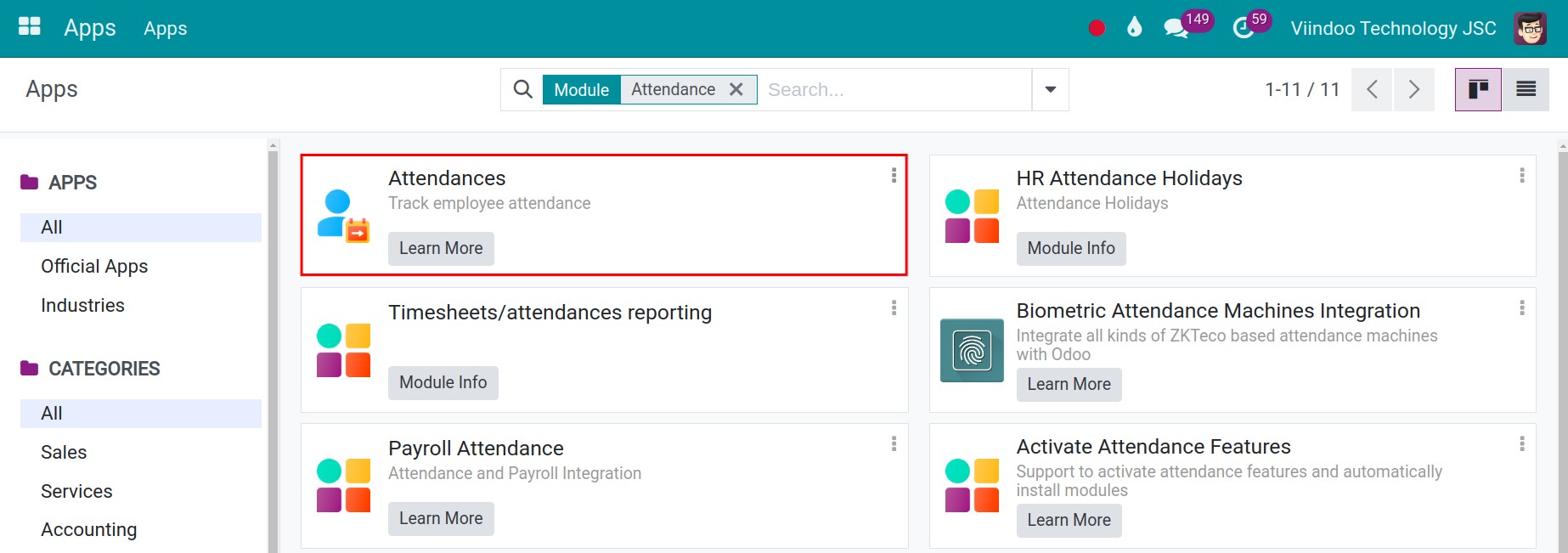 Installed Attendances module