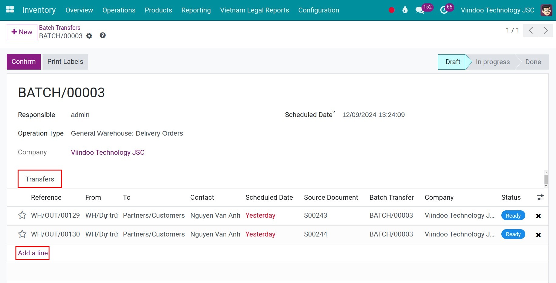 Creating the batch transfer request