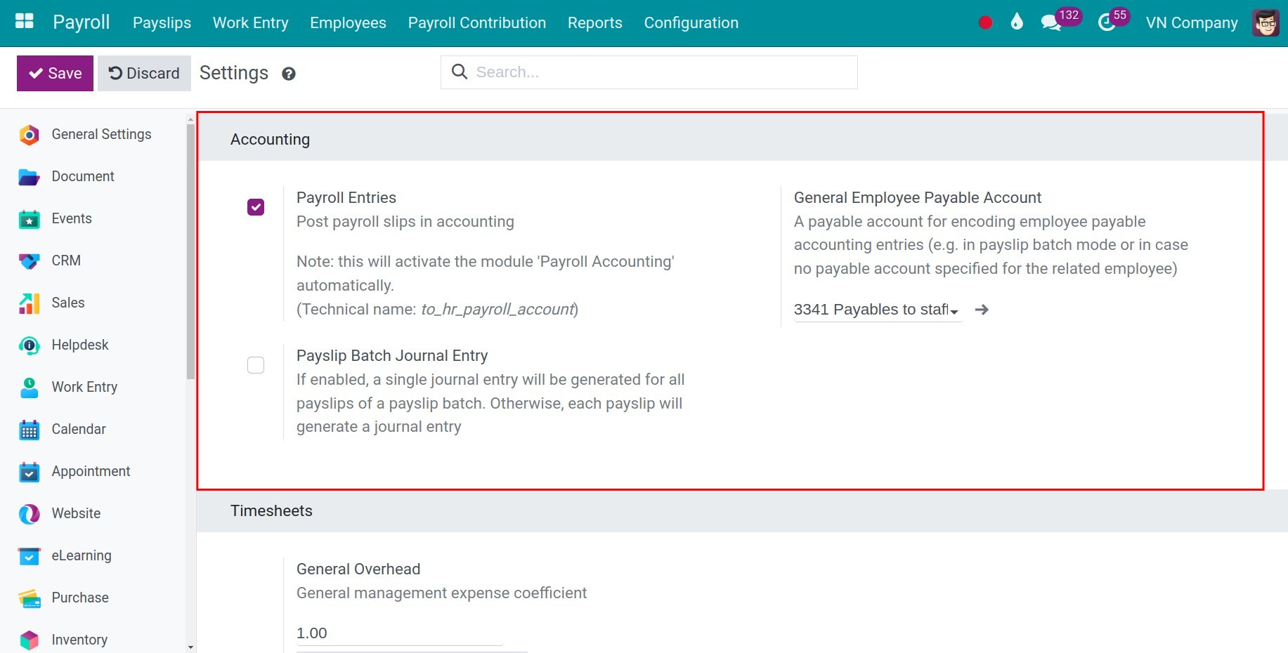 General settings - Viindoo payroll accounting