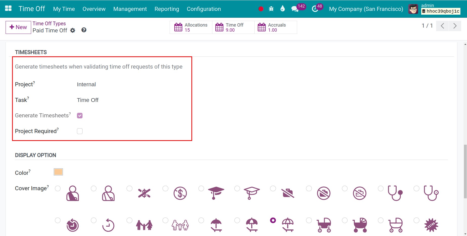 Configure Time Off Types which display in Calendar