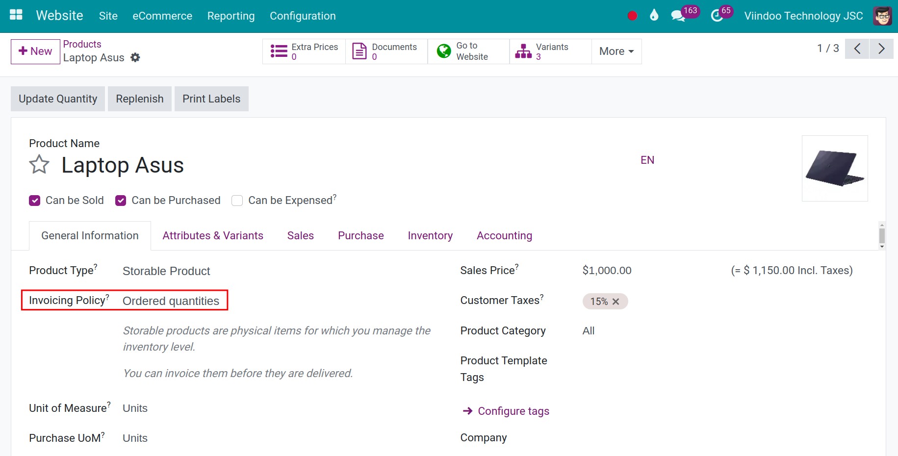 Product settings