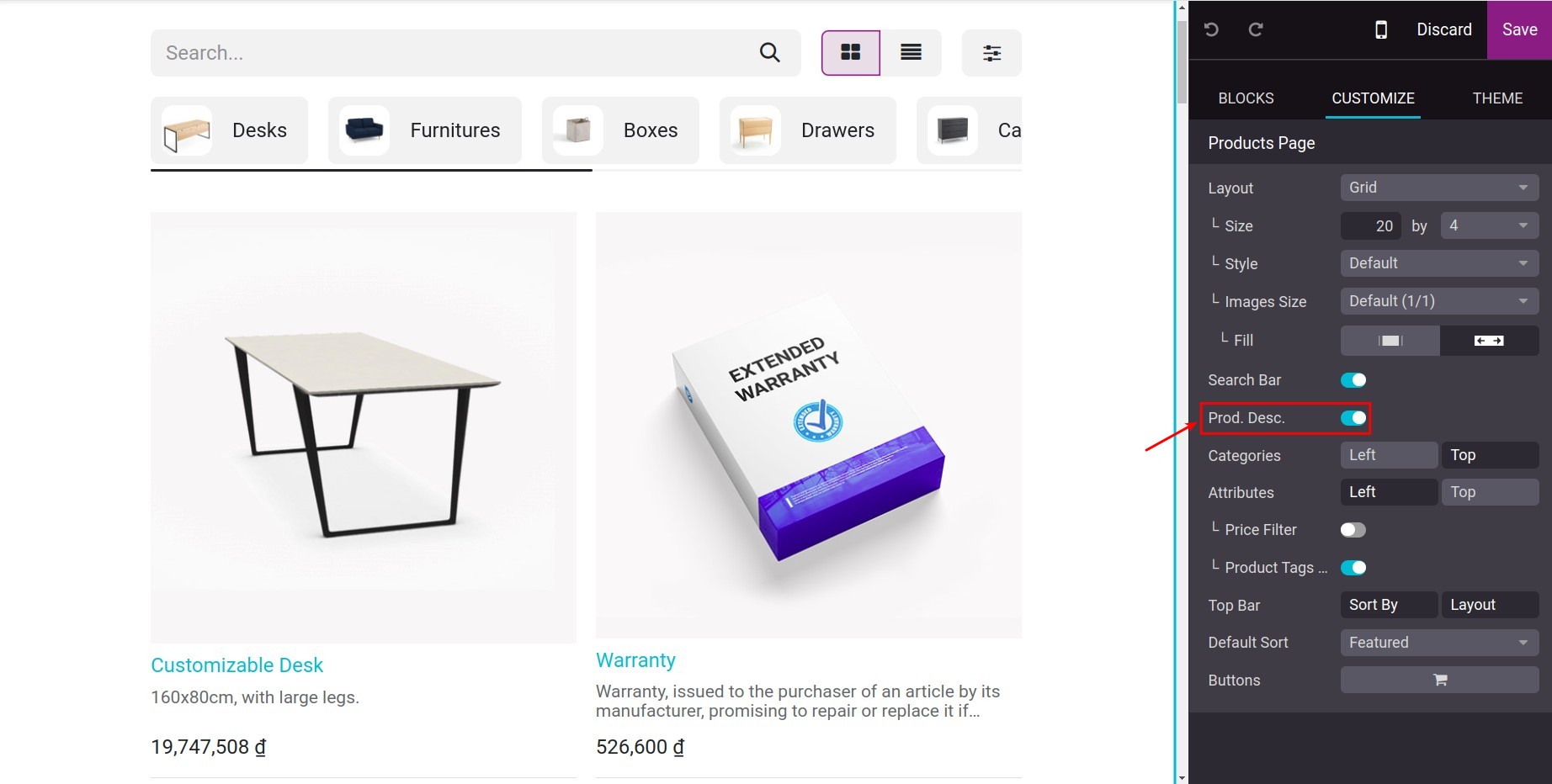 Product description feature