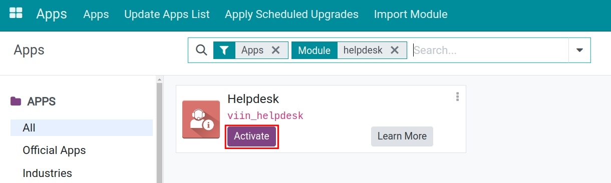 Activate the Helpdesk app in Viindoo system