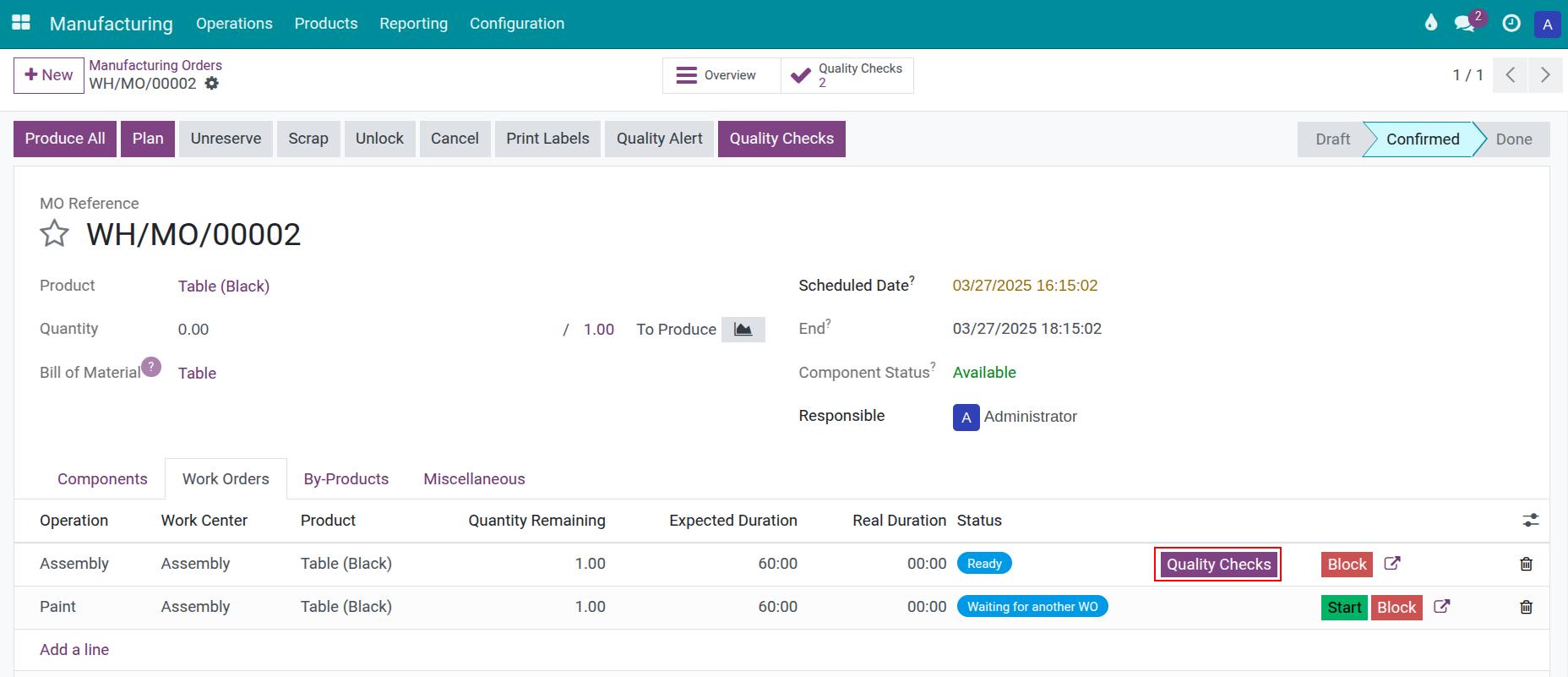 Quality check on each work order
