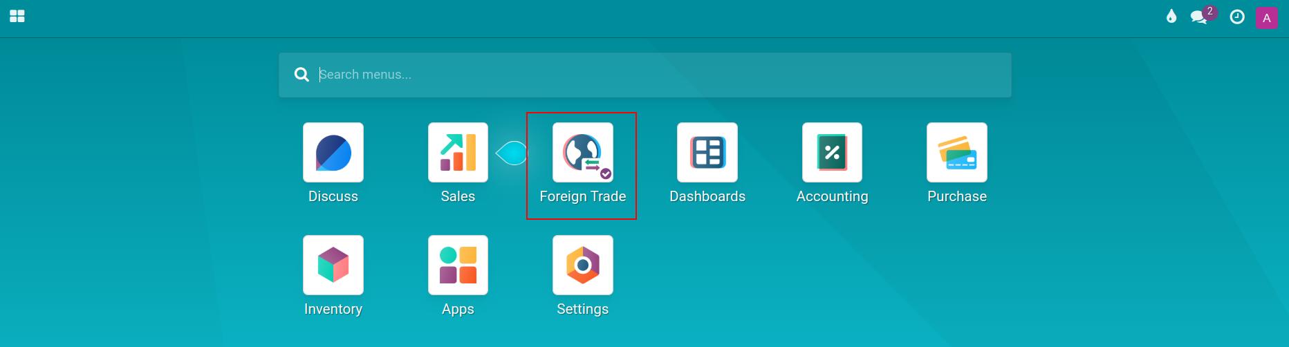 The installed Viindoo Foreign Trade app