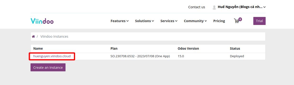 Website menu in Website app Viindoo