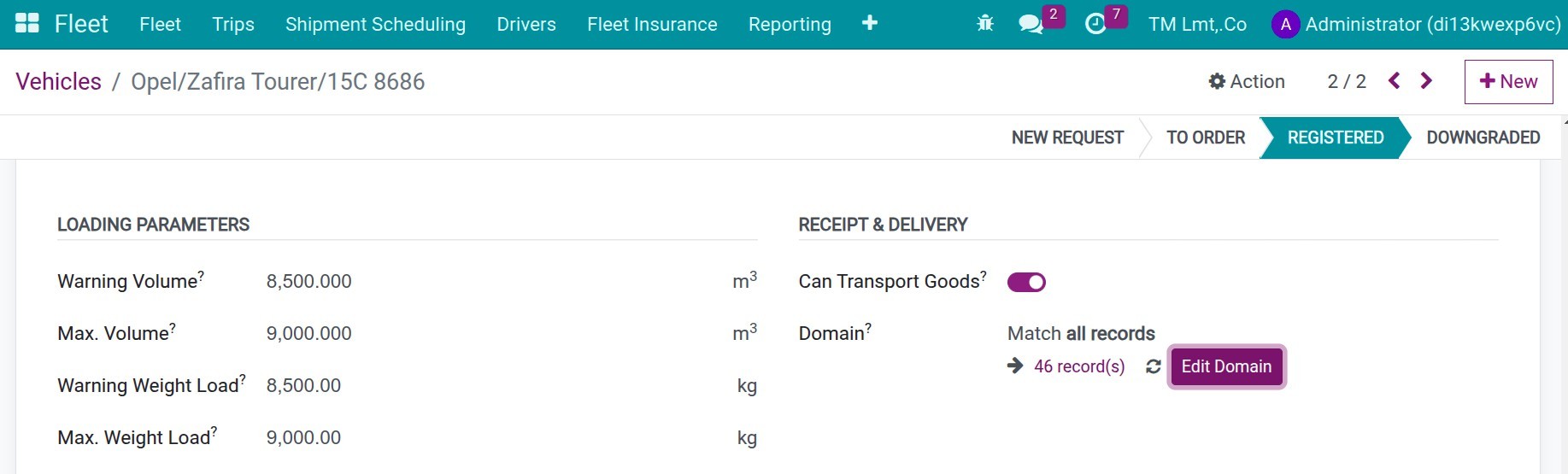 Loading capacity information