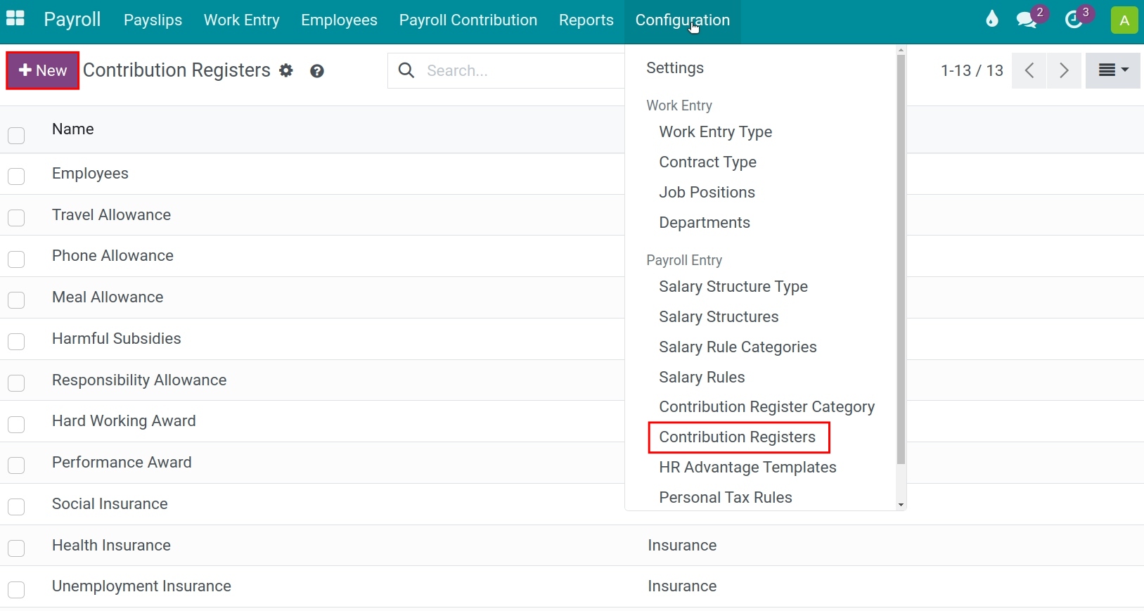 Create a new Contribution Register in Viindoo