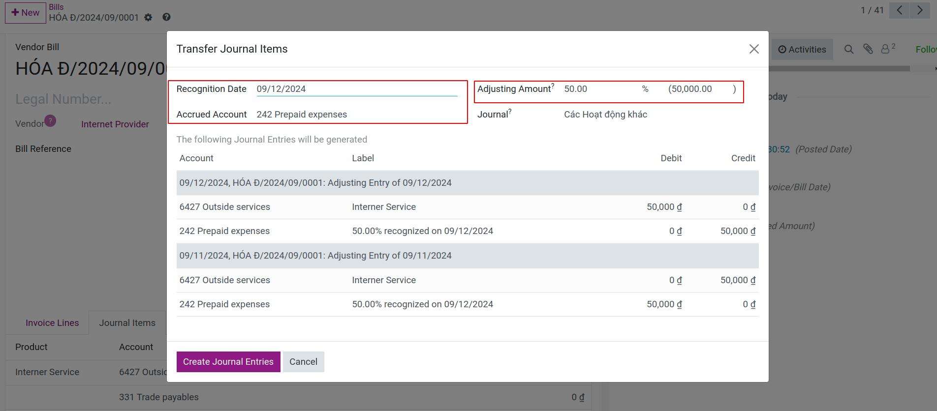 Enter the parameters for the autogenerated entries