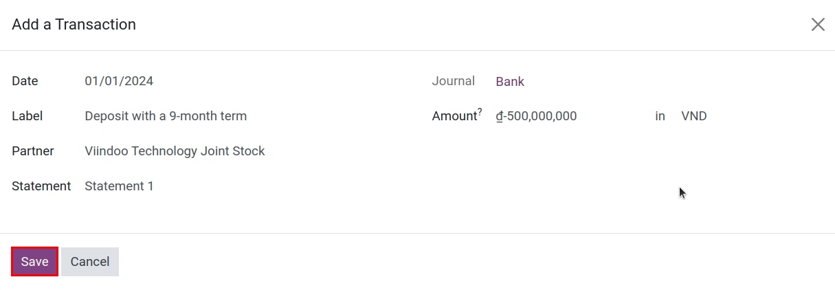The time deposit bank statement
