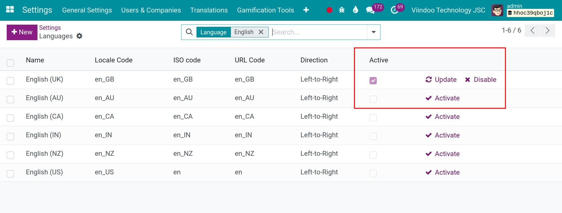 Supported languages in Viindoo software