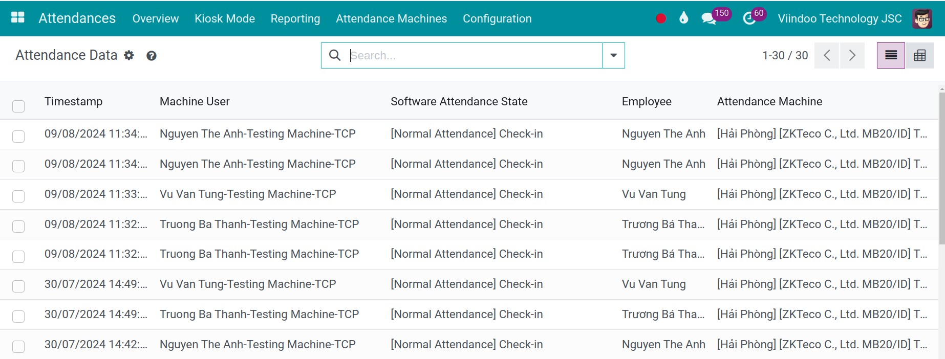 Attendance device management interface
