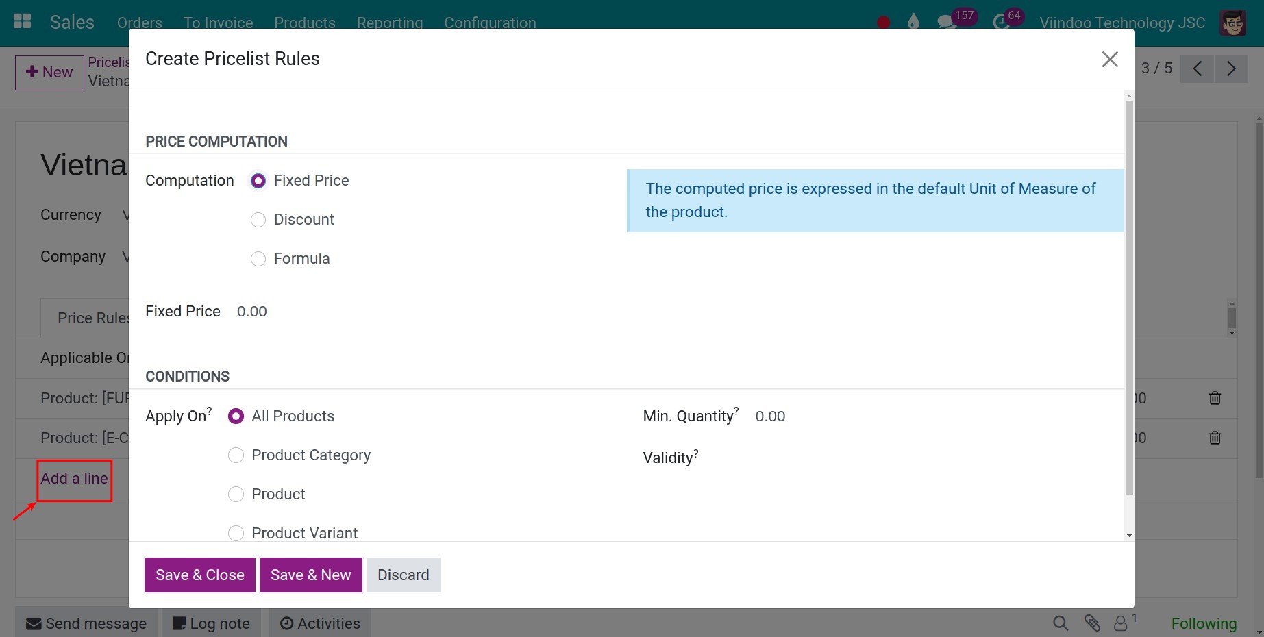 Create pricelist items wind