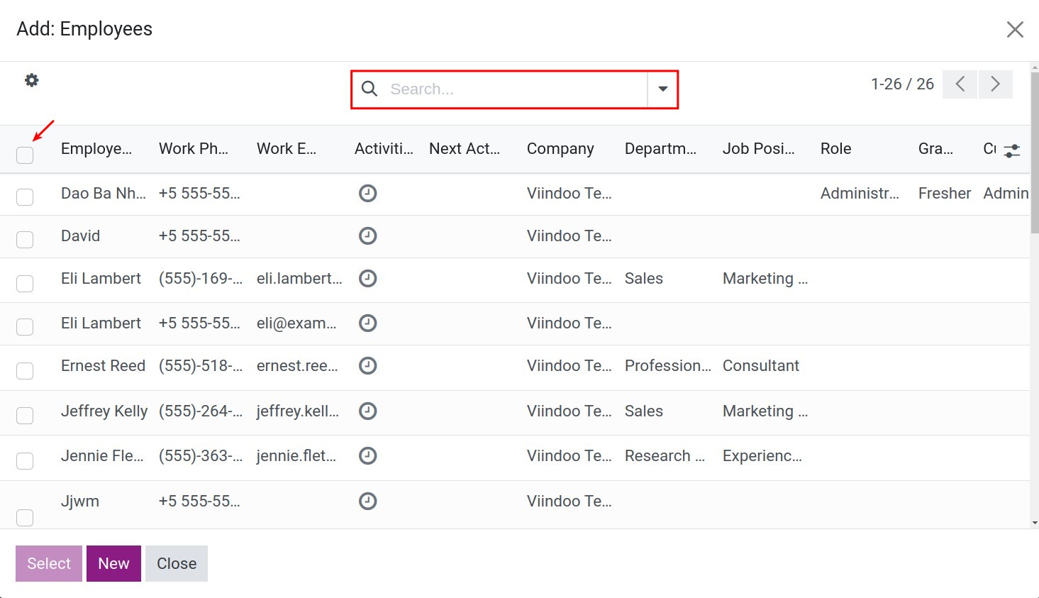 Filter employees to generate payslips - Payroll management software Viindoo