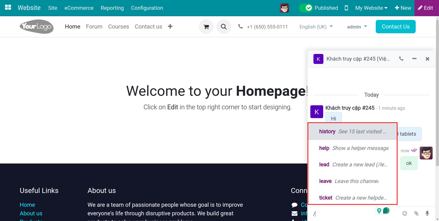 Shortcuts of canned responses in Website