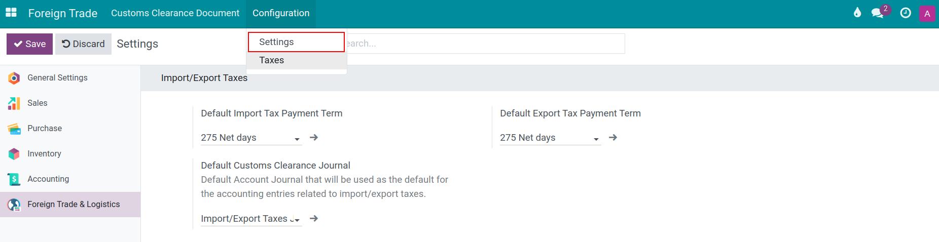 General settings for the Viindoo Foreign Trade app
