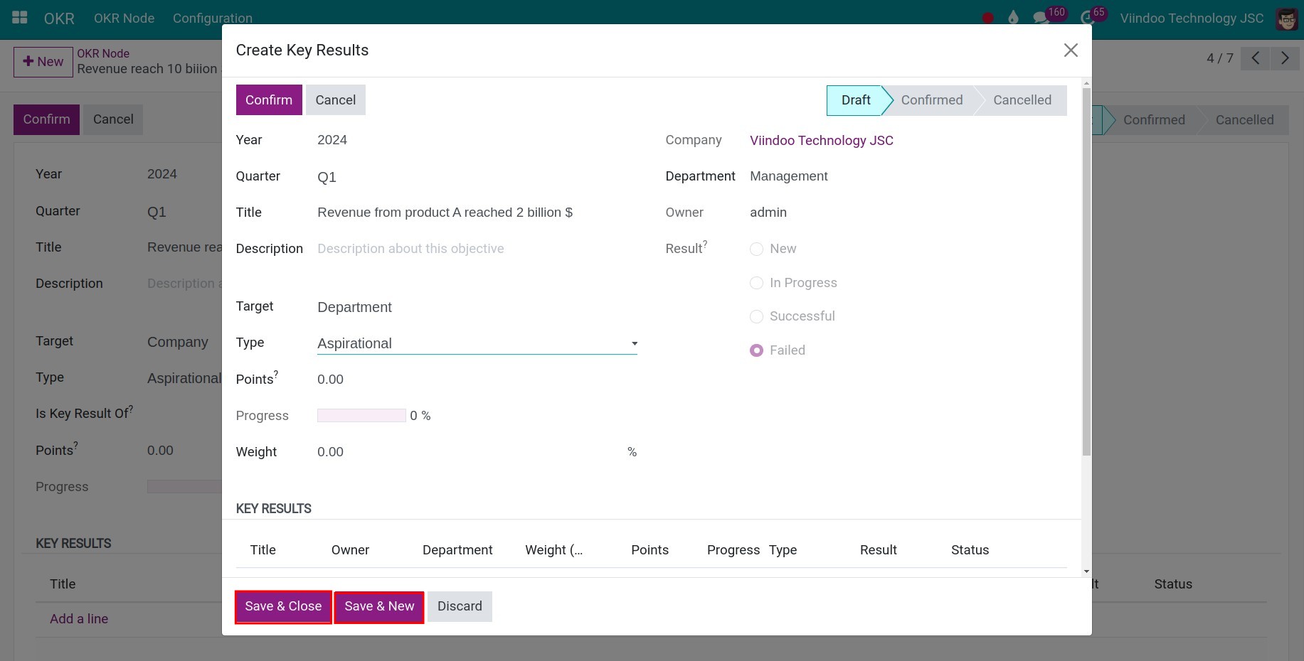 Create a new key result interface