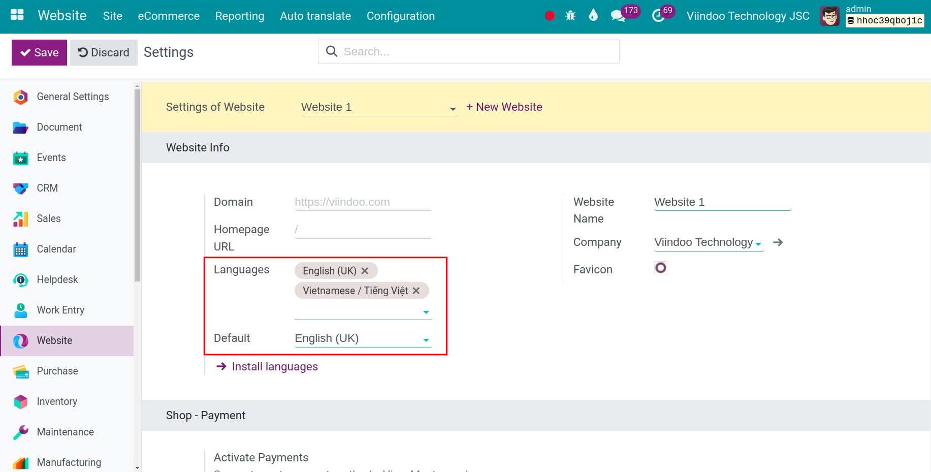 Language settings