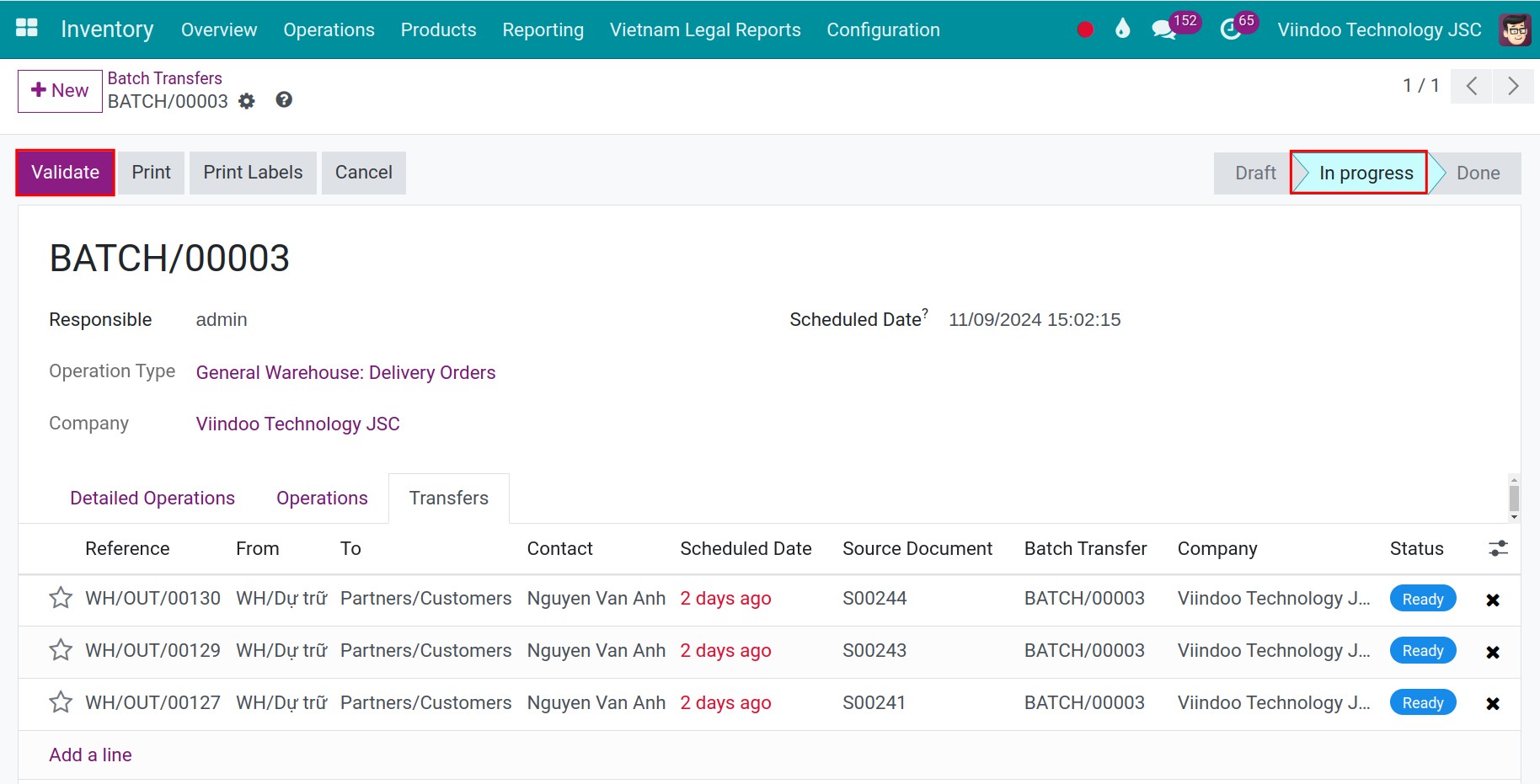 Performing the batch transfer
