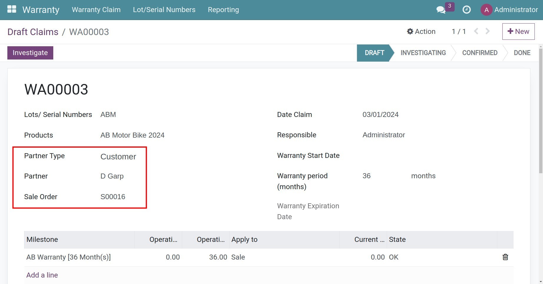 Create a warranty claim for a customer