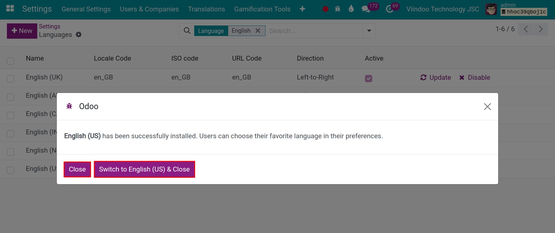 Change to the newly enabled language in Viindoo software