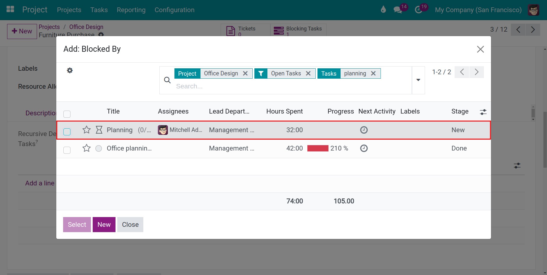 Select dependent tasks