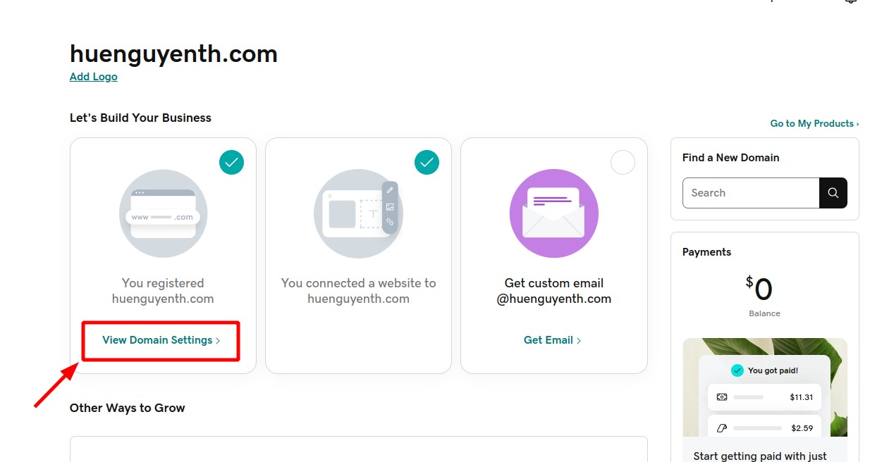 access to the domin setting interface