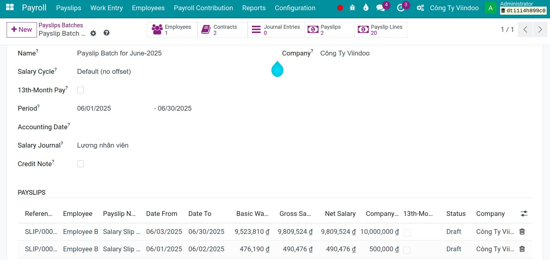 Executing the salary calculation