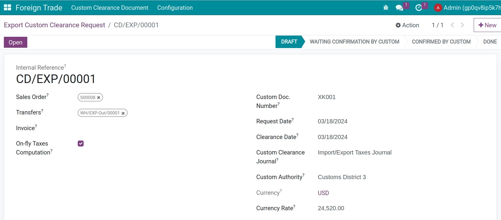 Export clearance request Viindoo