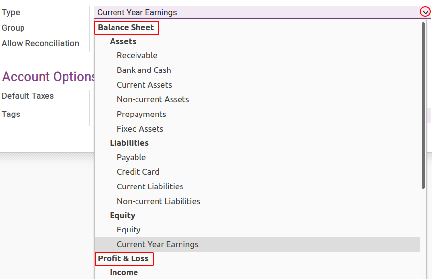 Account type - Viindoo accouting software