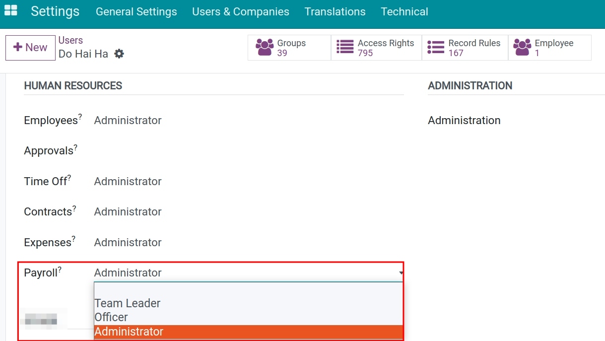 Configure access rights for the Viindoo Payroll app