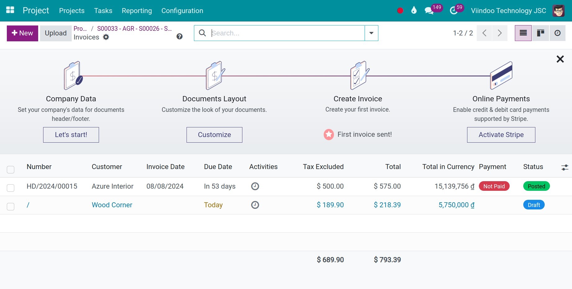 display detailed invoices