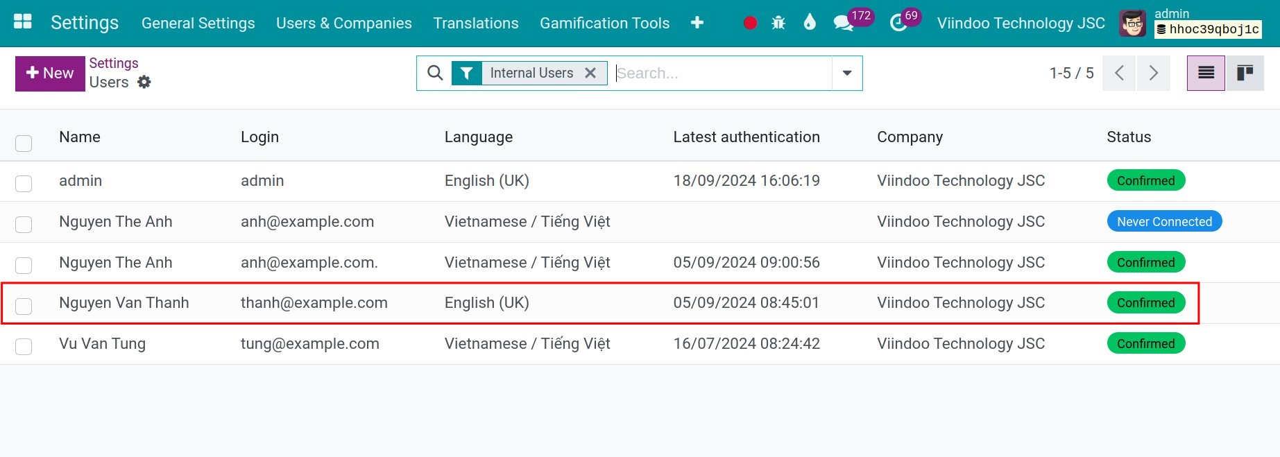 Select the user to change the language