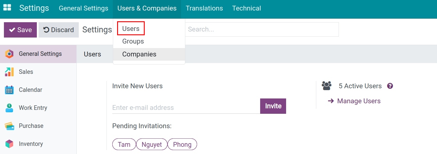 Navigate to Settings in Viindoo