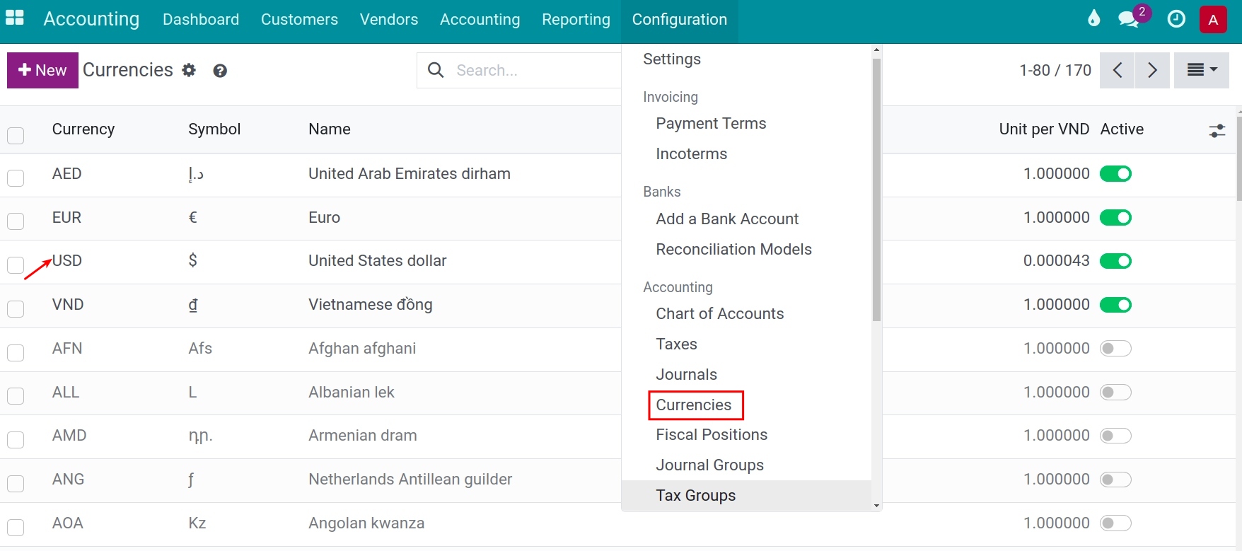 Select a currency to update the exchange rate Viindoo