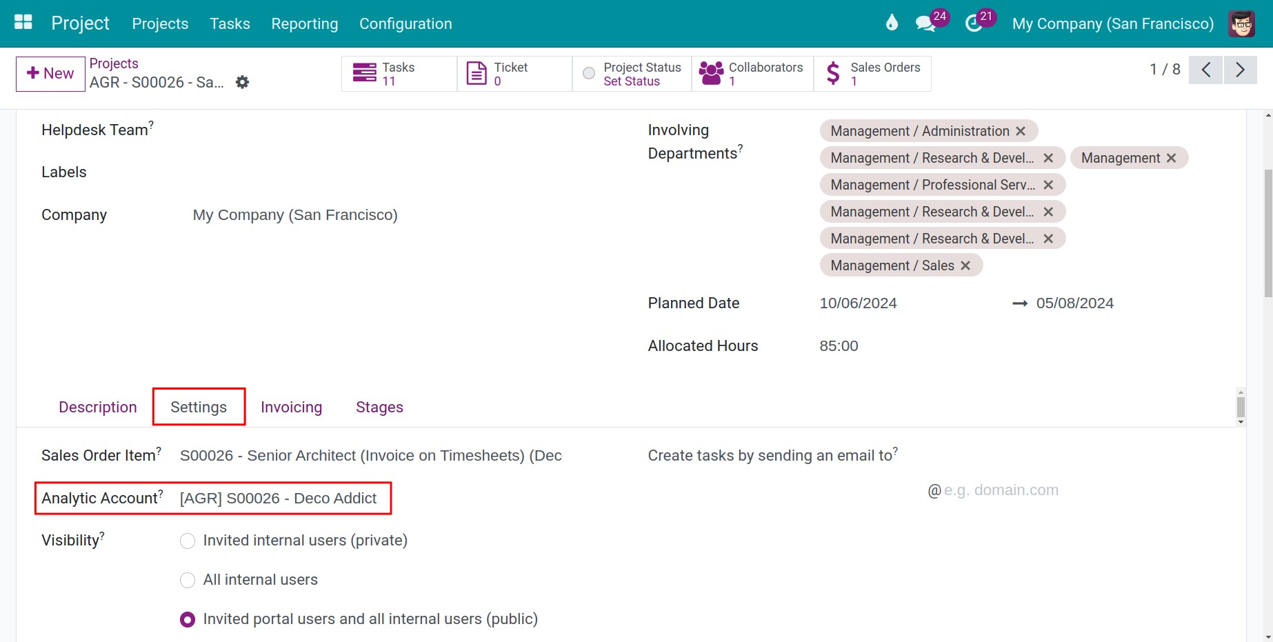 The project’s analytic account