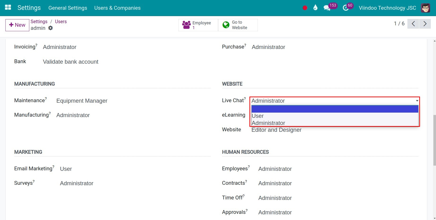 Set up the live chat access rights