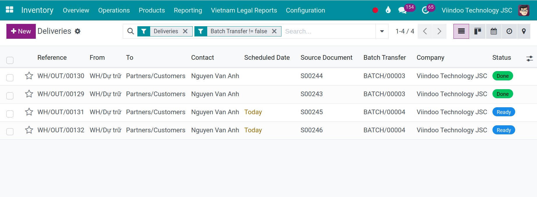 Batch transfers filter from the list of detailed transfers