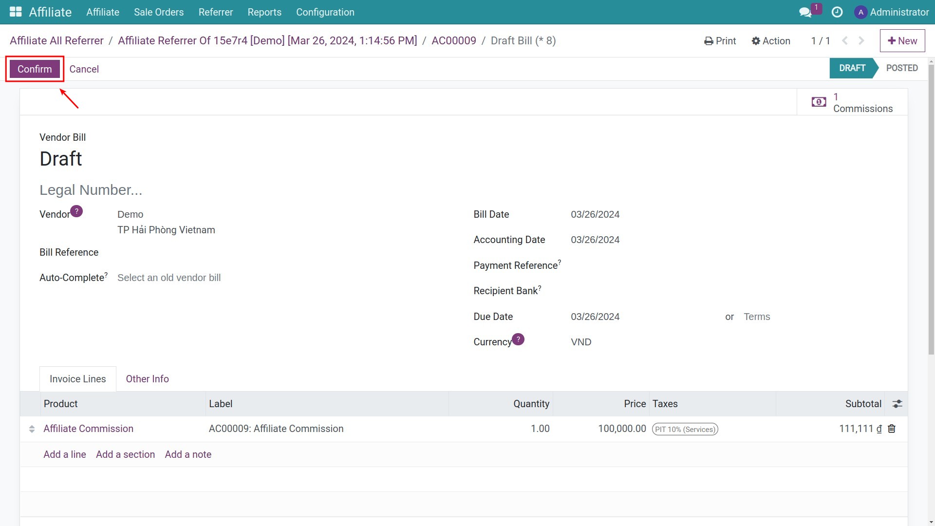 Confirm invoice