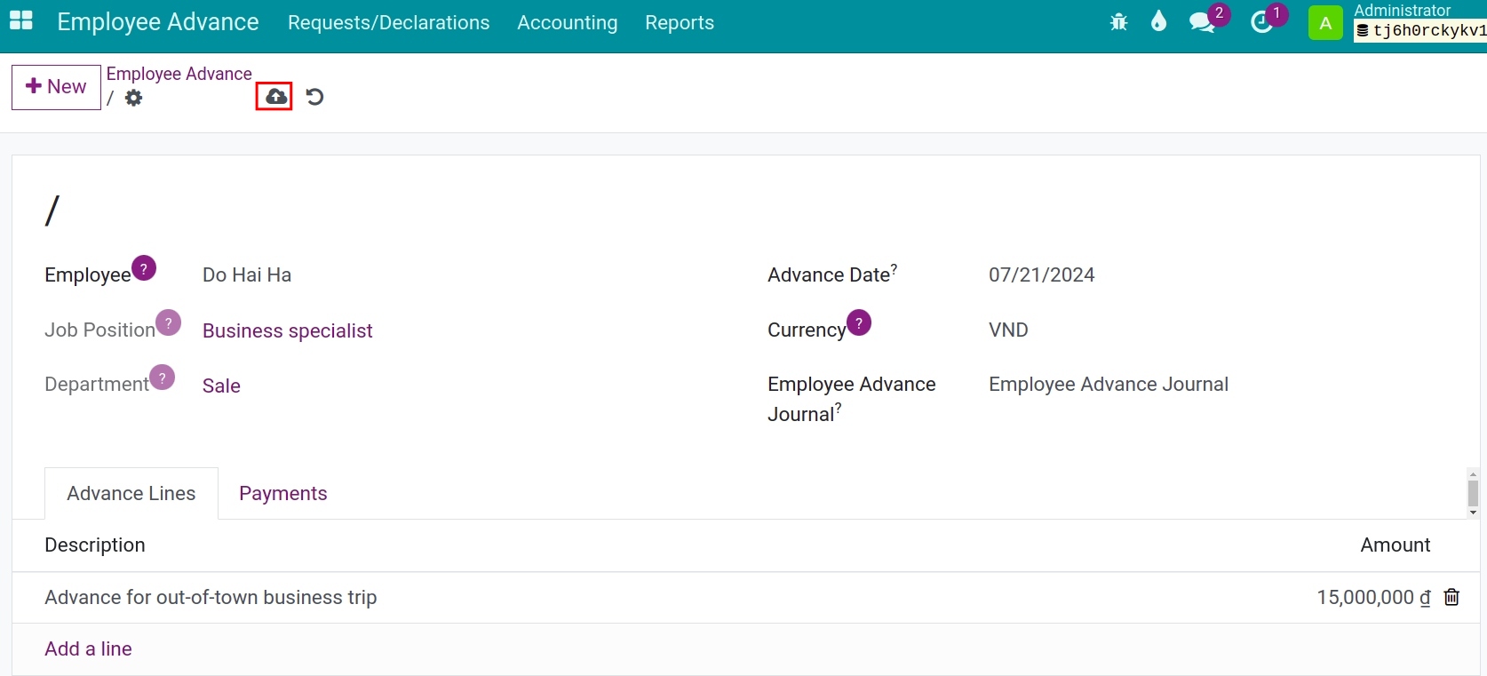 Confirm the advance reuqest
