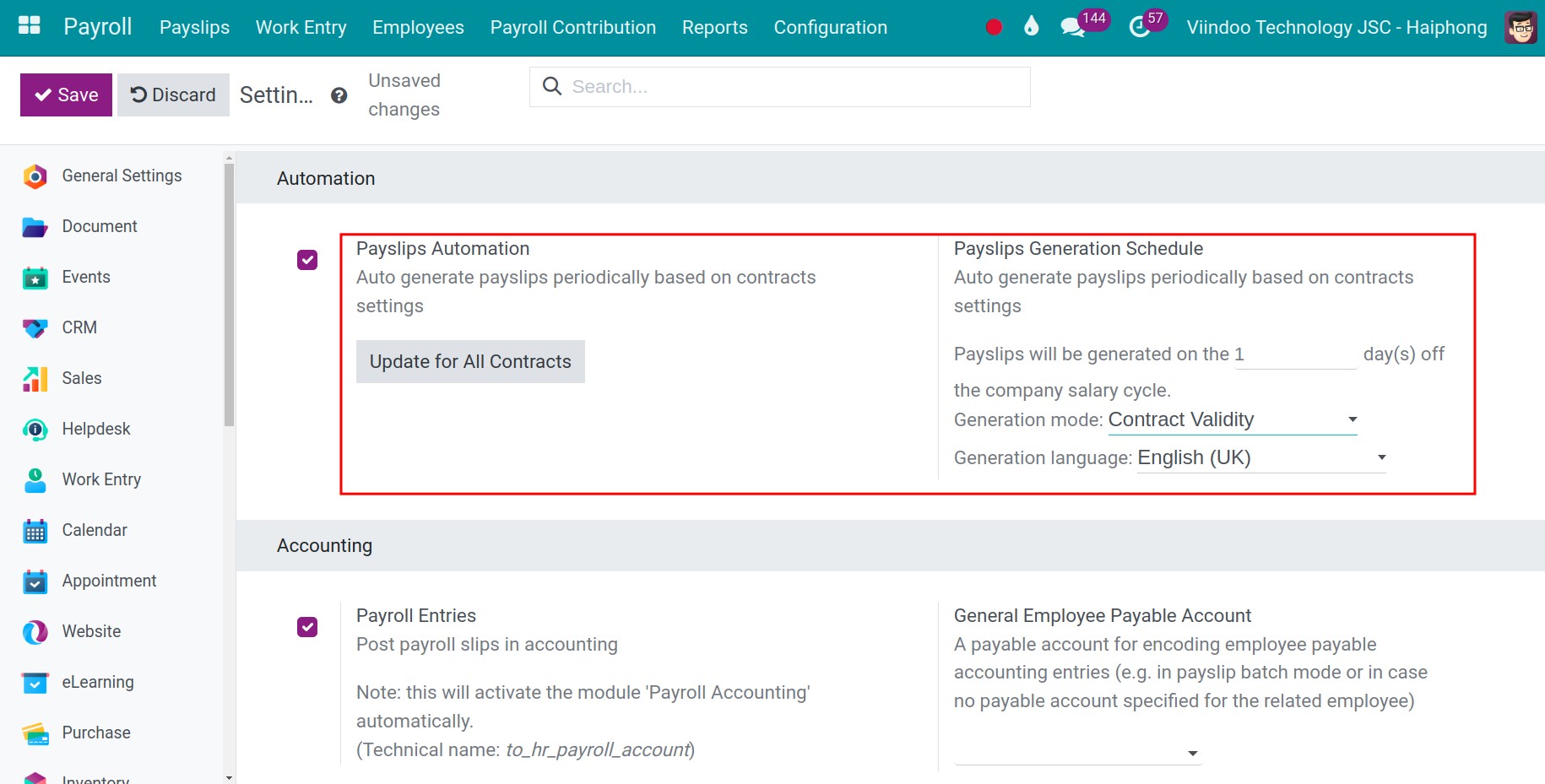 Automatically generate pay slips - Payroll management software Viindoo