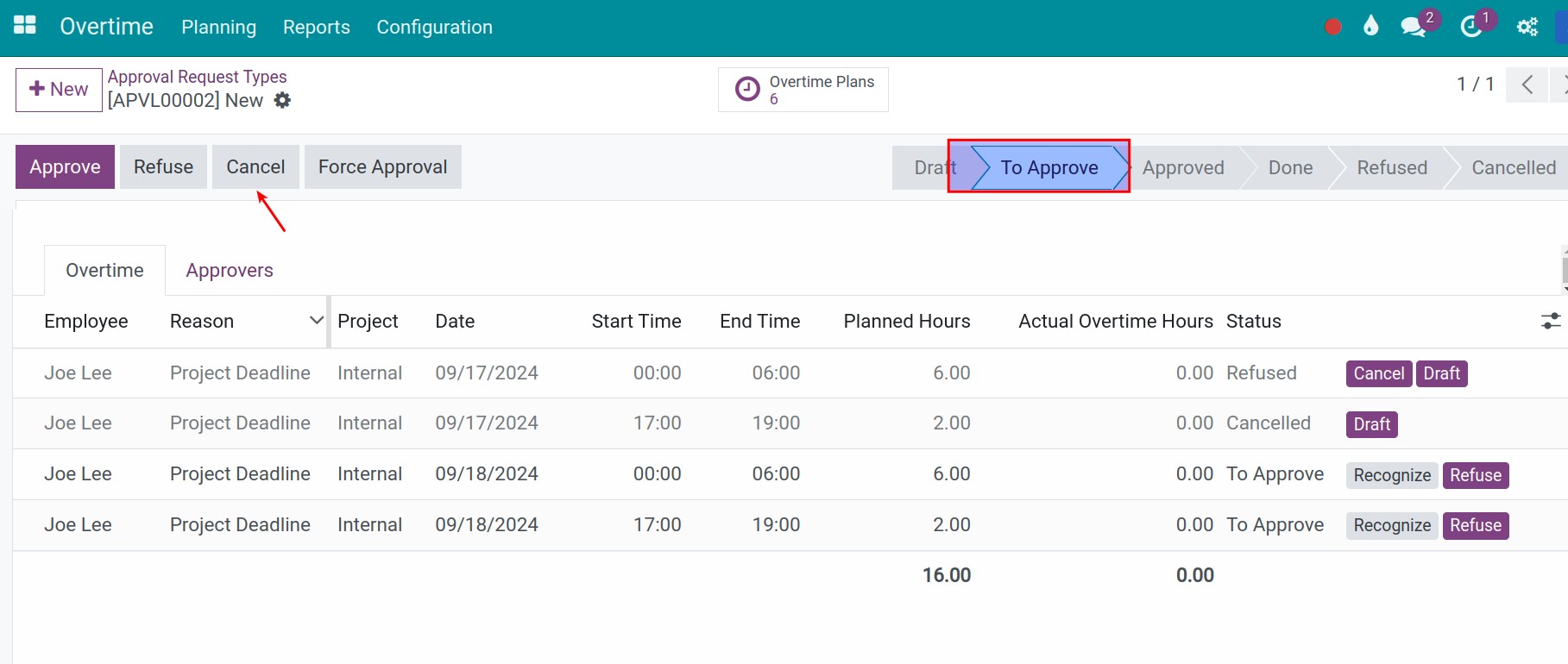 Approver cancel request