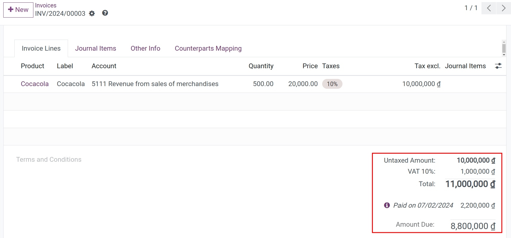 Partial Adjustment Invoice