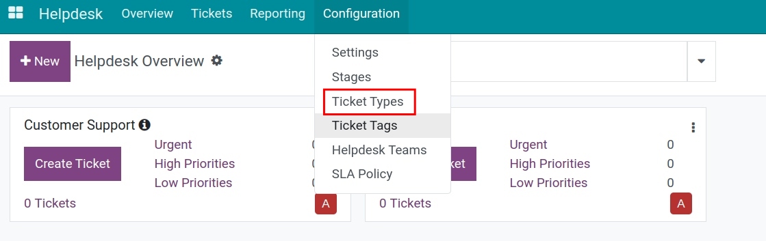 Create ticket type Helpdesk Viindoo
