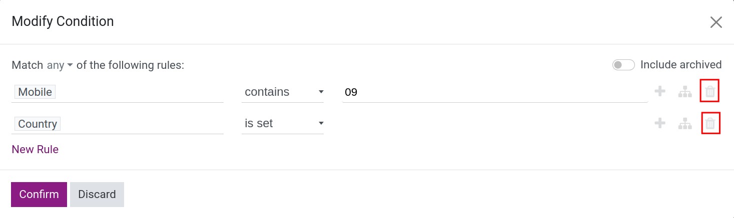 Adding the delete icon